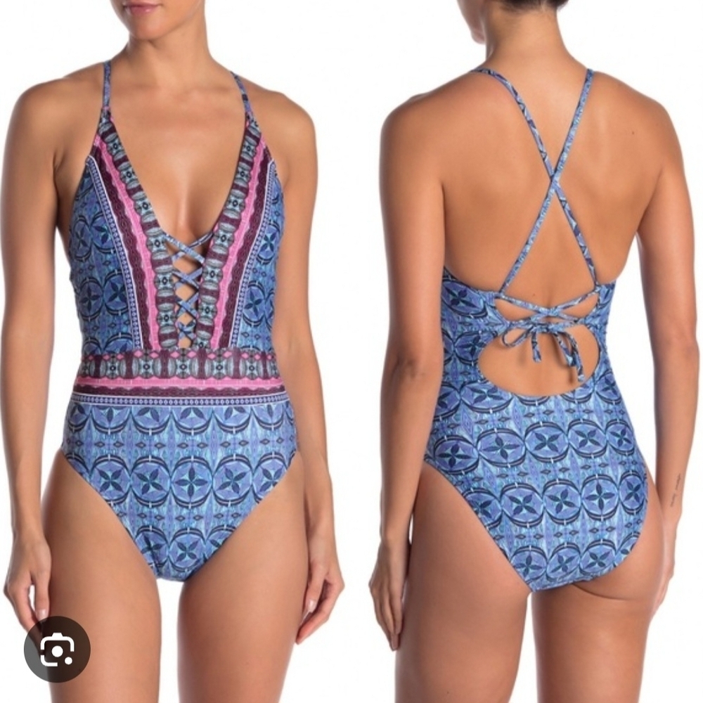 La Blanca Blue and Pink Patterned One Piece Swimsuit